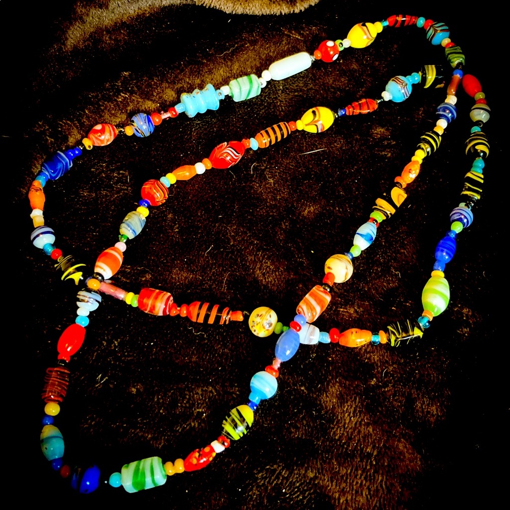 Long colorful glass bead necklace-one of a kind!